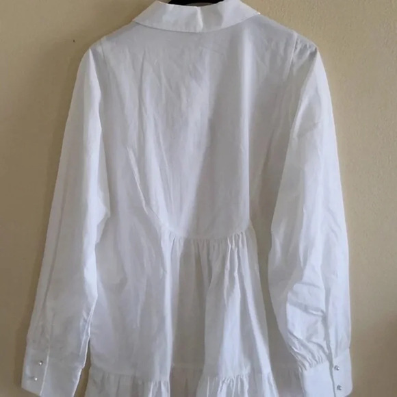 Zara White 100% Cotton Faux Pearl Buttons Voluminous Poplin Shirt Dress - Picture 8 of 12